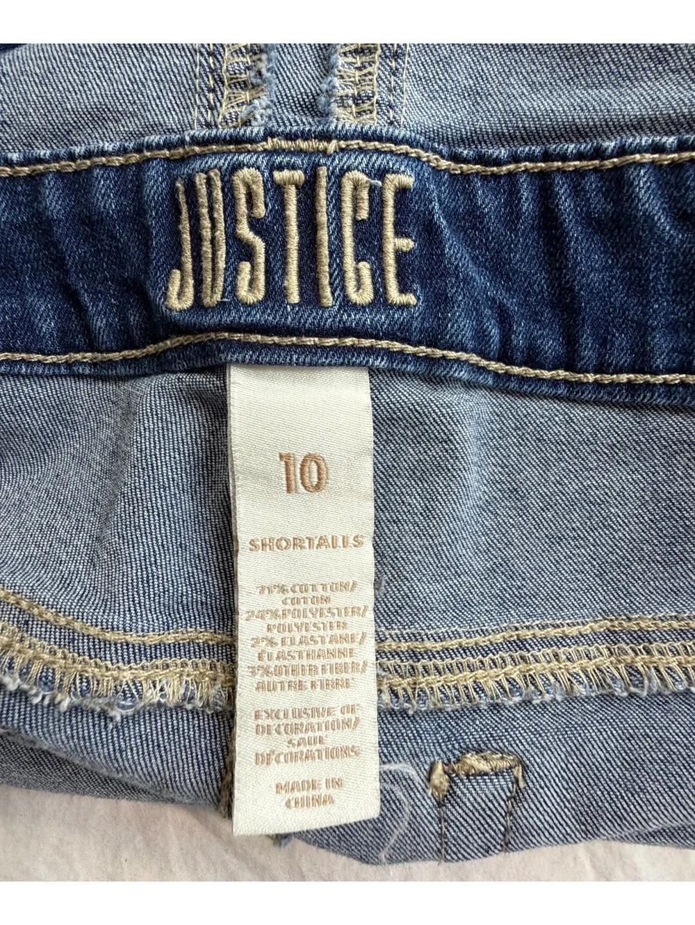 Justice Girls Size 10 Denim Shortalls Sequin Stars Striped Pocket Overalls